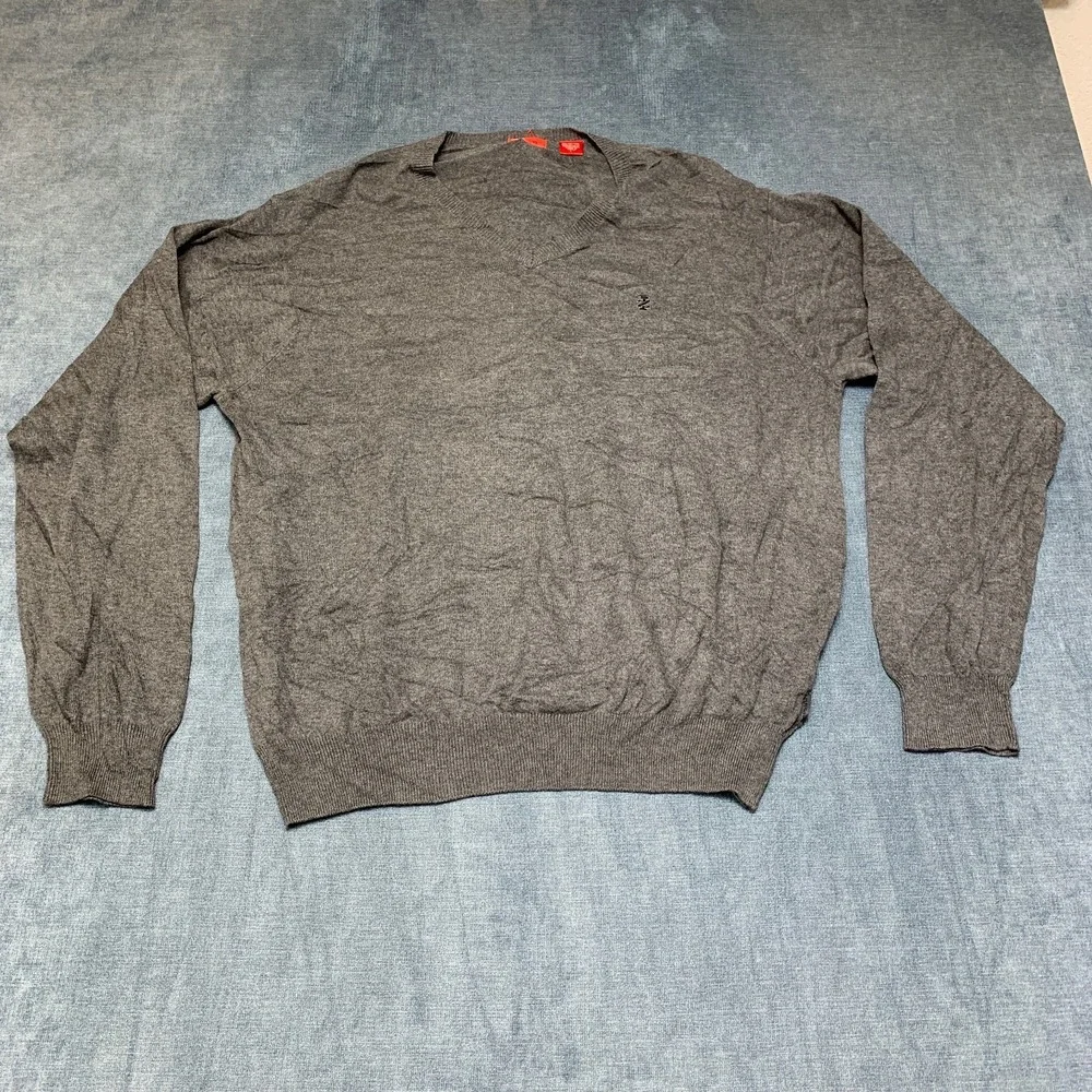 Izod Sweater Mens Large Gray V Neck Long Sleeve Ribbed Hem Winter Wear Pullover